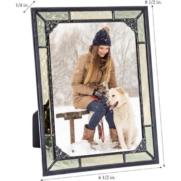 Vintage Green Stained Glass Picture Frame 5x7 Tabletop Photo Display Decor - Picture 3 of 5